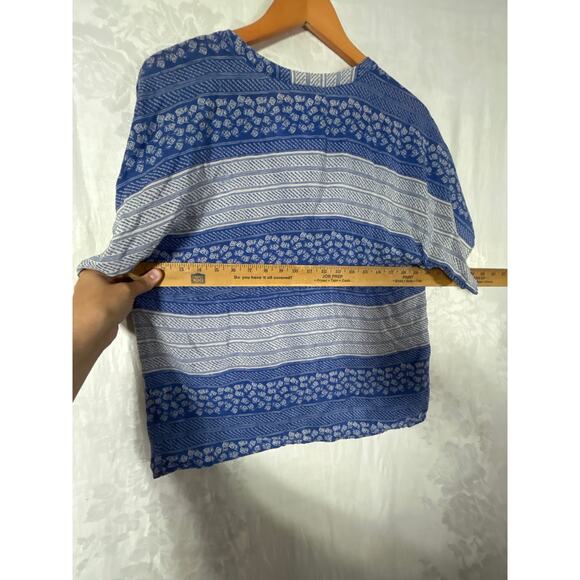 Edme & Esyllte Top 6 Blue White Floral Geometric Button 100% Silk Anthropologie - Picture 10 of 11